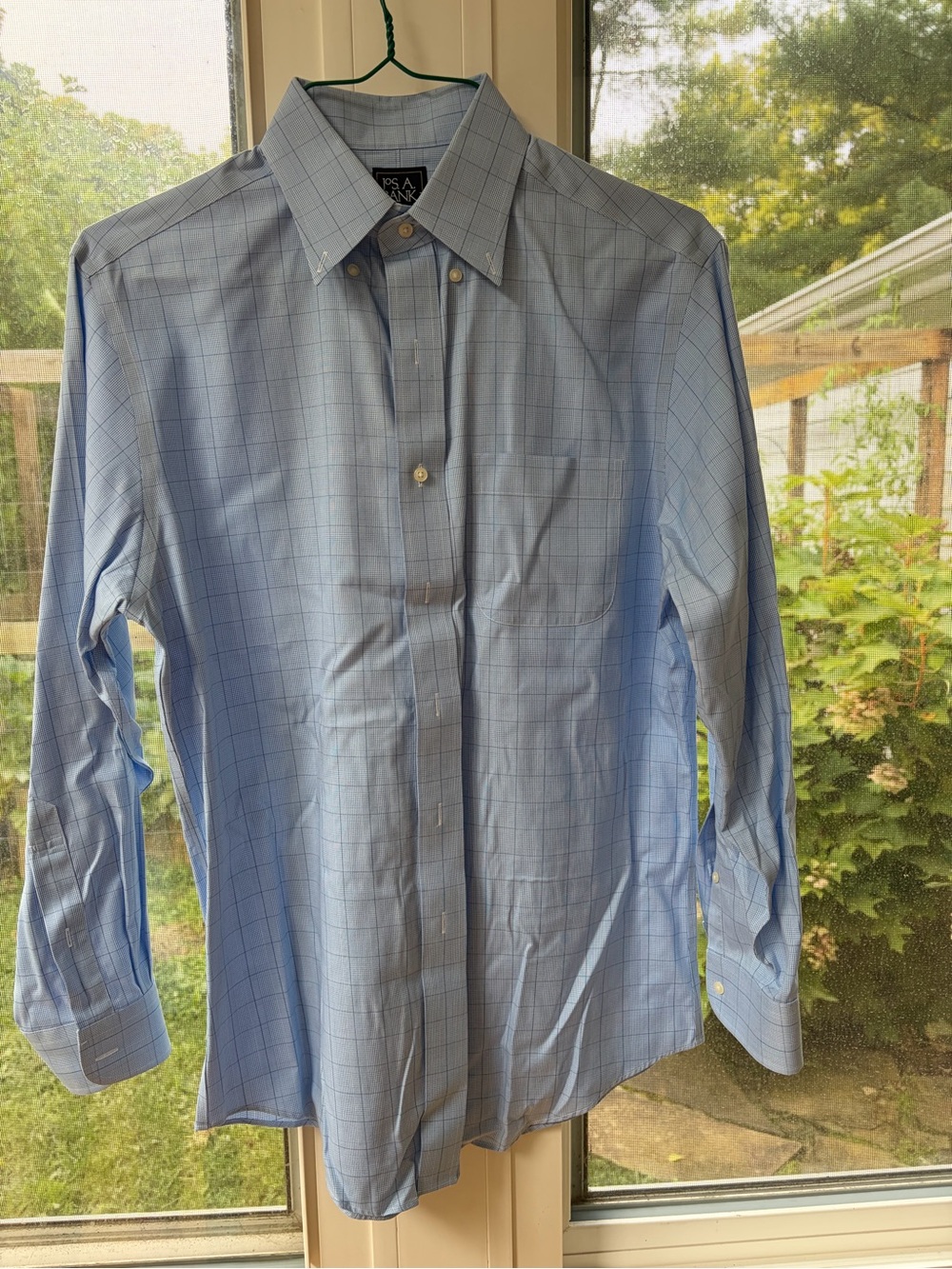 Jos. A. Bank Light Blue Windowpane Men's Dress Shirt - Classic Button-Down